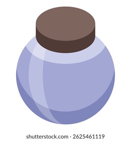 Frasco de vidro roxo fechado isométrico com tampa marrom preservando alimentos, adequado para enlatamento e armazenamento