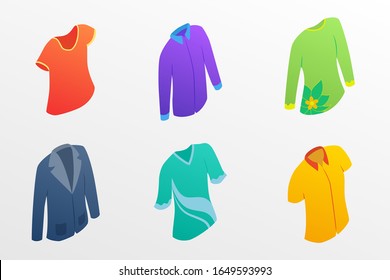 isometric clothes set collection with various color and model