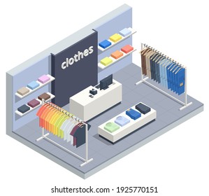 Isometric Clothing Store Concept. Online Shopping , Buying Clothes On Web Site Or App.