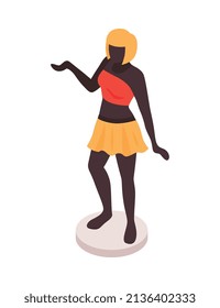 Composición de la tienda de ropa isométrica con imagen aislada de mannequina negra en ropa juvenil ilustración vectorial