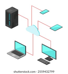 Isometric Cloud Access and Storage Concept Icon Illustration Color Design