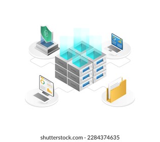 Isometric Cloud Computing Concept. Vector Illustration