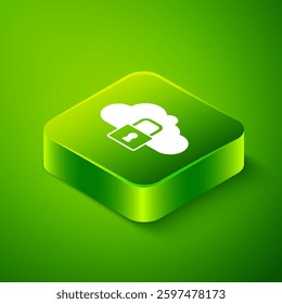 Isometric Cloud computing lock icon isolated on green background. Security, safety, protection concept. Protection of personal data. Green square button. Vector