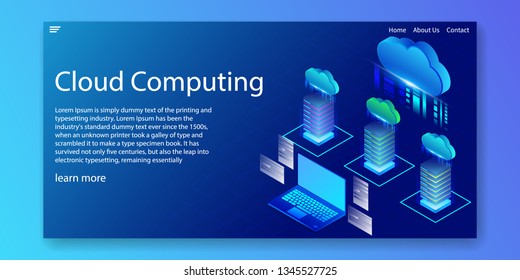 Isometric Cloud Computing Service Resources Concept, Web Template, Vector Illustration.