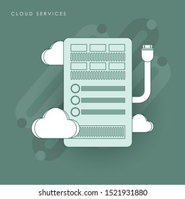 Isometric cloud computing services concept. Vector illustration showing the laptop and web servers. Concept of line icon with green theme
