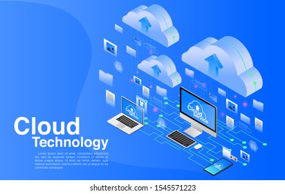  Isometric Cloud Computing Technology Concept. Vector Illustration