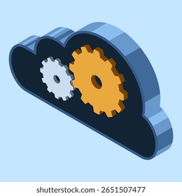 Computação em nuvem isométrica. Conceito de tecnologia de nuvem. Conceito de hospedagem na Web. Tecnologia isométrica. Ilustração isométrica