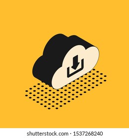 Isometric Cloud download icon isolated on yellow background.  Vector Illustration