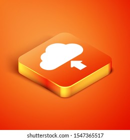Isometric Cloud download icon isolated on orange background.  Vector Illustration