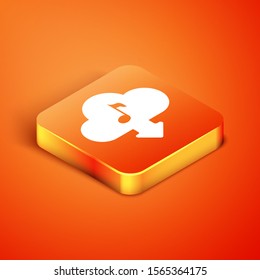 Isometric Cloud download music icon isolated on orange background. Music streaming service, sound cloud computing, online media streaming, audio wave.  Vector Illustration