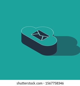 Isometric Cloud mail server icon isolated on green background. Cloud server hosting for email. Online message service. Mailbox sign.  Vector Illustration