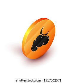 Isometric Cloud with moon and stars icon isolated on white background. Cloudy night sign. Sleep dreams symbol. Night or bed time sign. Orange circle button. Vector Illustration