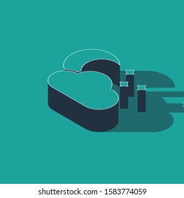 Isometric Cloud with moon and stars icon isolated on green background. Cloudy night sign. Sleep dreams symbol. Night or bed time sign.  Vector Illustration