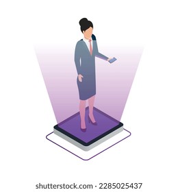Isometric cloud office brille icon con imagen vectorial 3d de carácter humano femenino