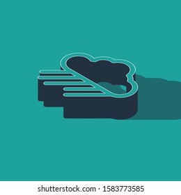 Isometric Cloud with rain icon isolated on green background. Rain cloud precipitation with rain drops.  Vector Illustration