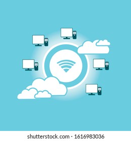 Isometric cloud server illustration. Cloud network server vector illustration concept. Vector illustration