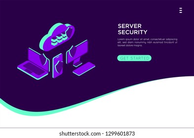 isometric cloud server illustration. cloud netwotk server vector illustration concept , can use for, landing page vector