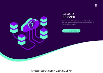 isometric cloud server illustration. cloud netwotk server vector illustration concept , can use for, landing page vector