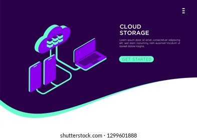 isometric cloud server illustration. cloud netwotk server vector illustration concept , can use for, landing page vector