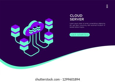 isometric cloud server illustration. cloud netwotk server vector illustration concept , can use for, landing page vector