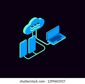isometric cloud server illustration. cloud netwotk server vector illustration concept , can use for, landing page vector