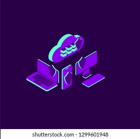 isometric cloud server illustration. cloud netwotk server vector illustration concept , can use for, landing page vector