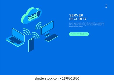 isometric cloud server illustration. cloud netwotk server vector illustration concept , can use for, landing page vector