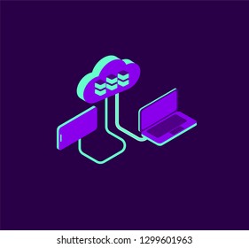 isometric cloud server illustration. cloud netwotk server vector illustration concept , can use for, landing page vector