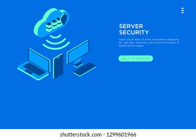 isometric cloud server illustration. cloud netwotk server vector illustration concept , can use for, landing page vector