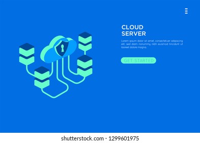 isometric cloud server illustration. cloud netwotk server vector illustration concept , can use for, landing page vector