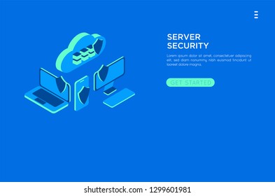 isometric cloud server illustration. cloud netwotk server vector illustration concept , can use for, landing page vector