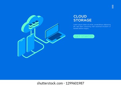isometric cloud server illustration. cloud netwotk server vector illustration concept , can use for, landing page vector