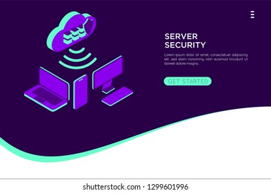 isometric cloud server illustration. cloud netwotk server vector illustration concept , can use for, landing page vector