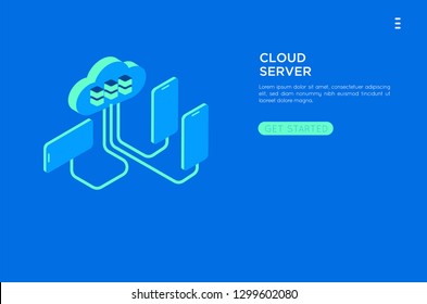 isometric cloud server illustration. cloud netwotk server vector illustration concept , can use for, landing page vector