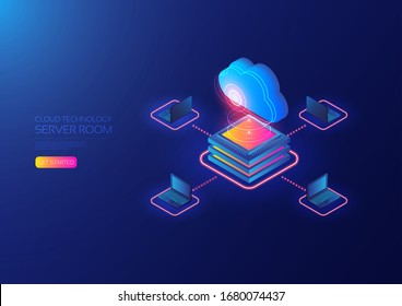 Servicio en nube isométrico, transferencia de datos en línea al dispositivo gadget