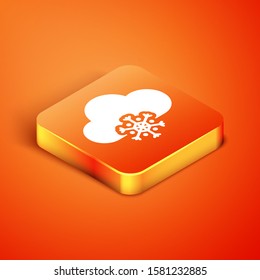 Isometric Cloud with snow icon isolated on orange background. Cloud with snowflakes. Single weather icon. Snowing sign.  Vector Illustration