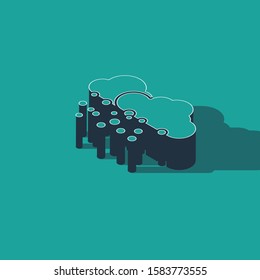 Isometric Cloud with snow icon isolated on green background. Cloud with snowflakes. Single weather icon. Snowing sign.  Vector Illustration