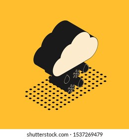 Isometric Cloud with snow and rain icon isolated on yellow background. Weather icon.  Vector Illustration