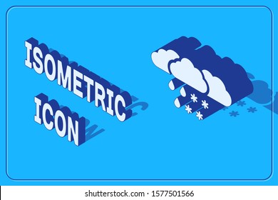 Isometric Cloud with snow and rain icon isolated on blue background. Weather icon.  Vector Illustration