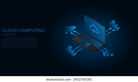 Isometric cloud storage. A digital transfer data to a server or hosting service. Modern cloud computing technology and networking concept. online storage, vector illustration