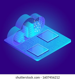 Isometric Cloud Storage Hosting Network vector illustration