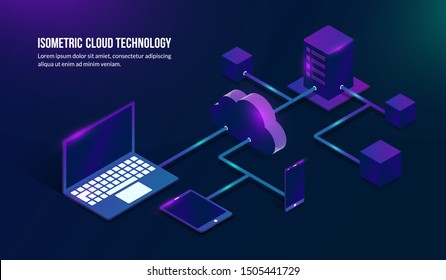 Isometric cloud storage technology, security data center concept