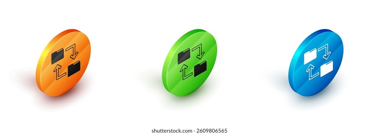 Isometric Cloud storage text document folder icon isolated on white background. Circle button. Vector