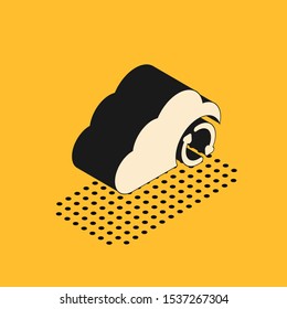 Isometric Cloud sync refresh icon isolated on yellow background. Cloud and arrows.  Vector Illustration
