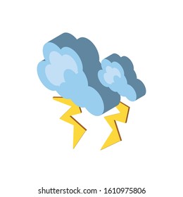 Isometric cloud with thunders design, Weather sky nature climate cloudy season and meteorology theme Vector illustration