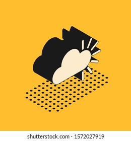Isometric Cloudy icon isolated on yellow background.  Vector Illustration
