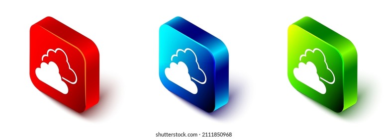 Isometric Cloudy weather icon isolated on white background. Red, blue and green square button. Vector