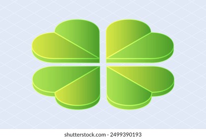 Isometric Clover. Green clover leaves isolated on white background