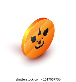 Isometric Clown head icon isolated on white background. Orange circle button. Vector Illustration