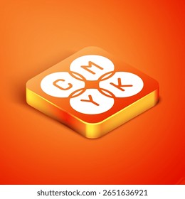 Isometric CMYK color mixing icon isolated on orange background.  Vector